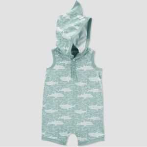 Carter's Mint Green and White Shark Hooded One-Piece